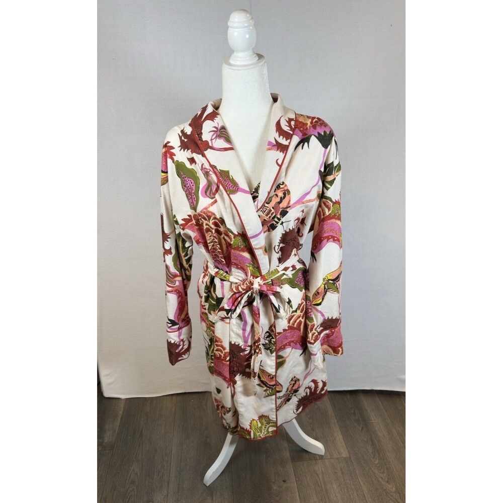 Anthropologie Raphael Balme Robe Floral Moth Butterfly Print M/L